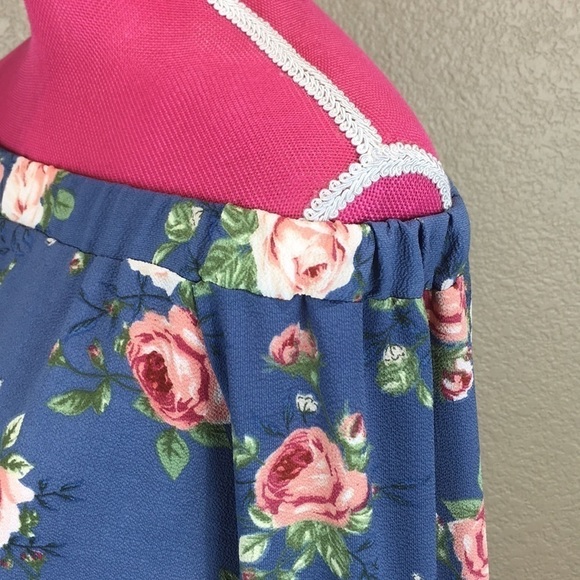 RB Couture Blue Floral Off-The-Shoulder Blouse Top - Picture 4 of 7